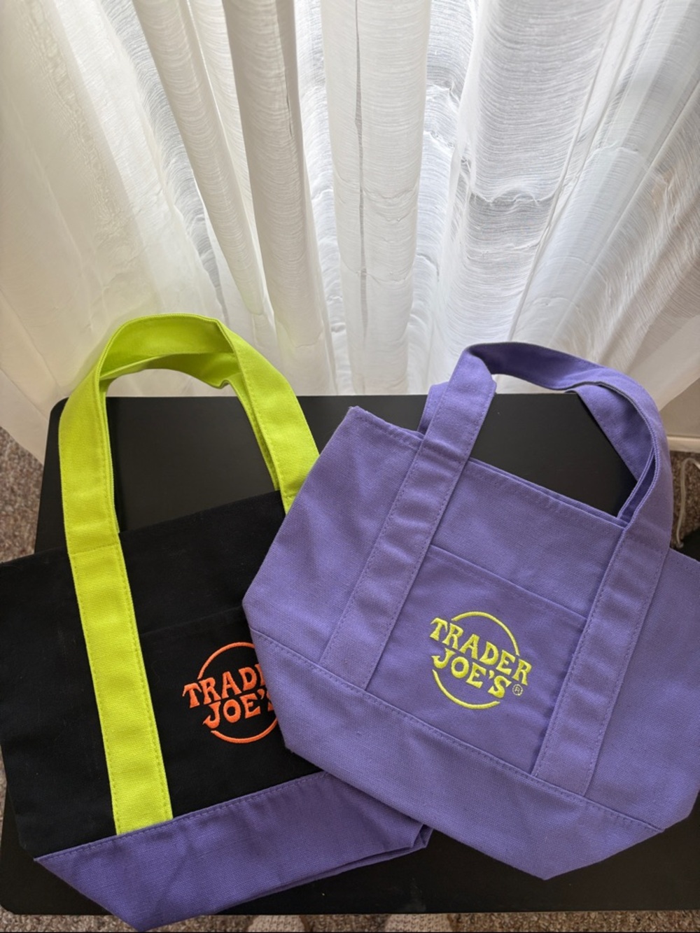 Purple and black canvas totes Trader Joe’s from Halloween